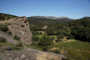Rocalinaud, im Hintergrund die Dentelles de Montmirail